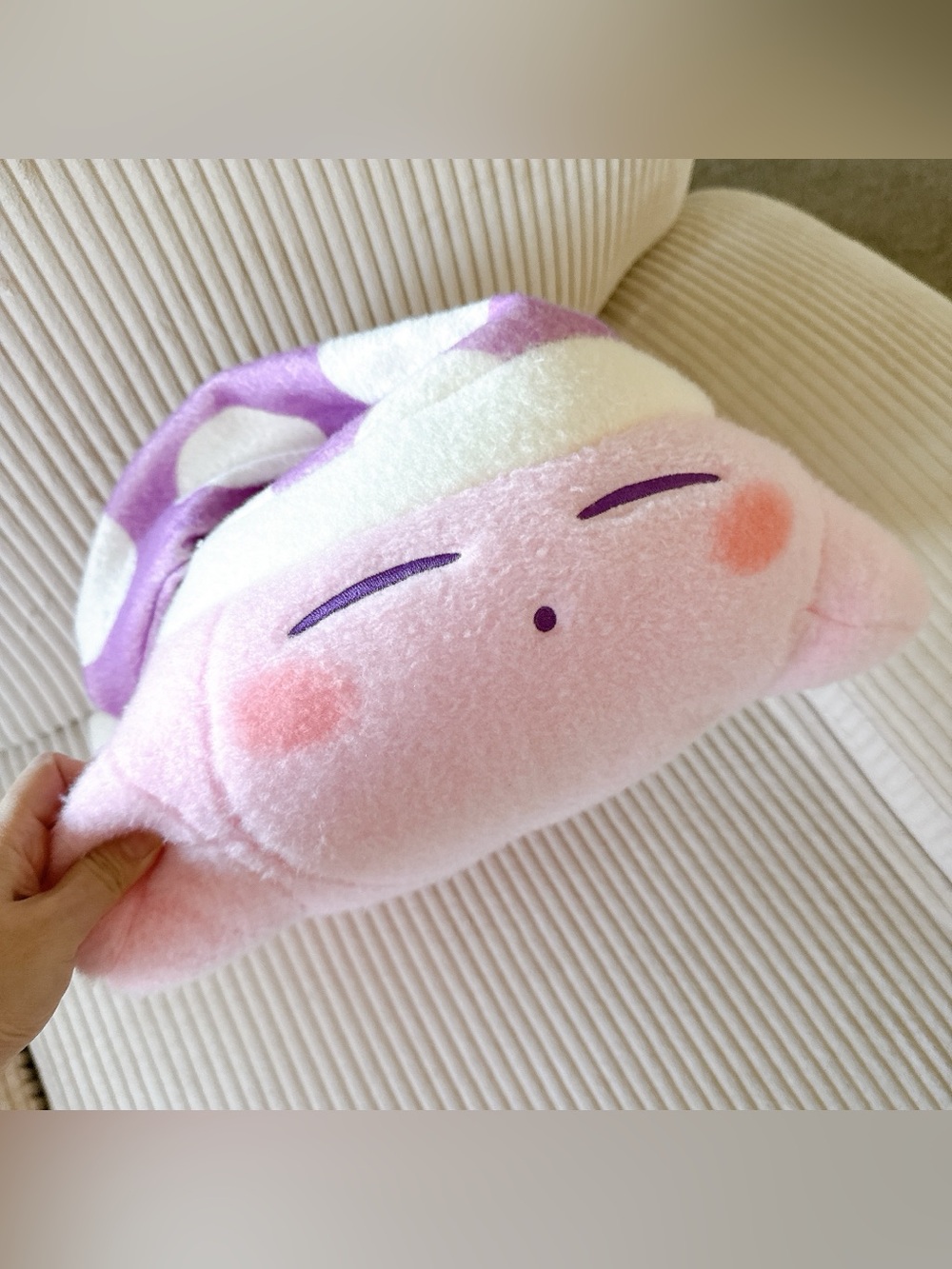 Kirby Pink Plush with Purple Polka Dot Sleep Hat
